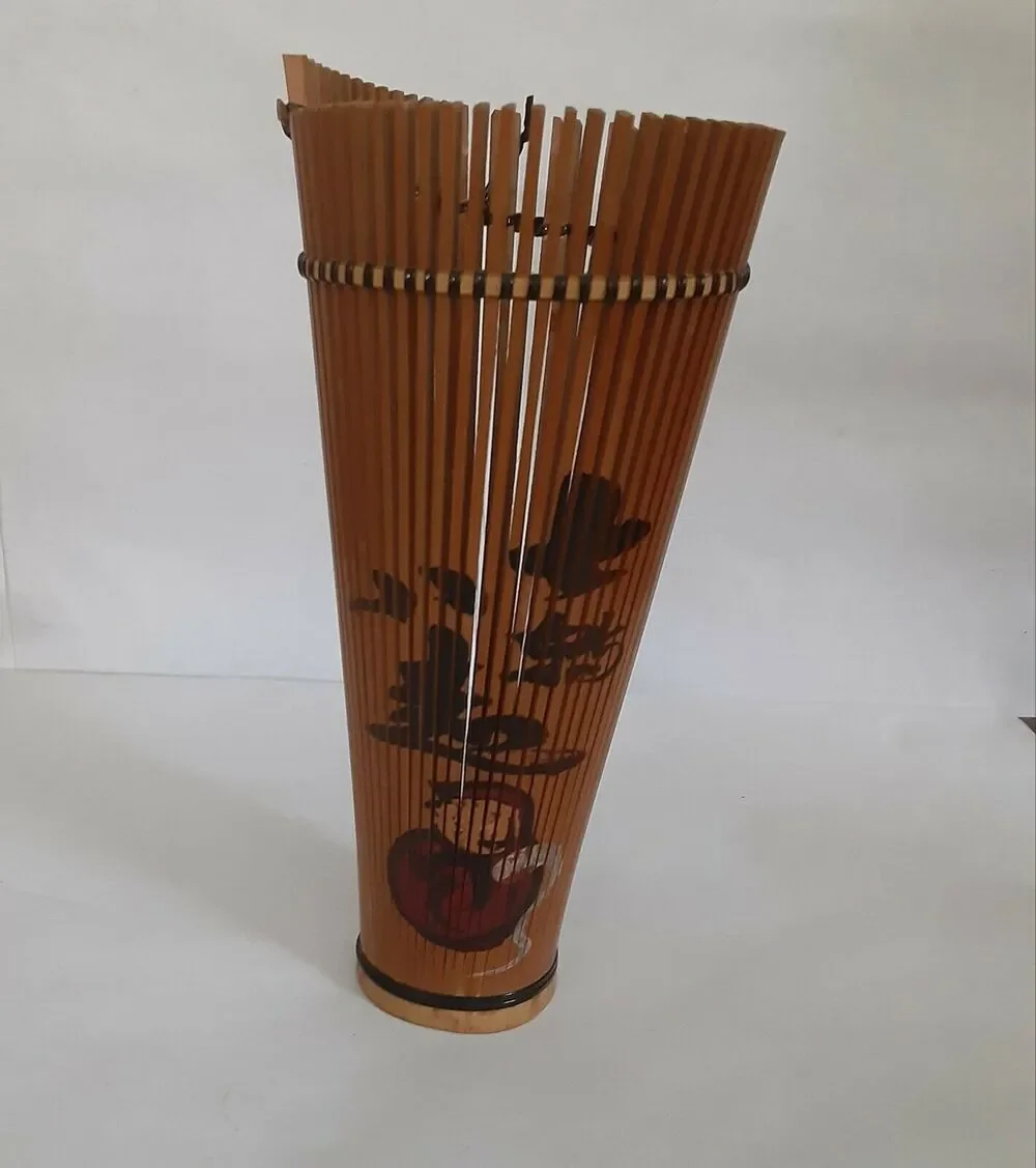 Vintage Asian Bamboo handprinted vase 9.5
